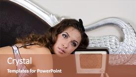  Presentation with retro radio - Beautiful presentation featuring portrate - pretty girl listening music backdrop and a coral colored foreground