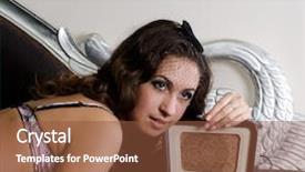  Presentation with retro radio - PPT theme having portrate - pretty girl listening music background and a tawny brown colored foreground