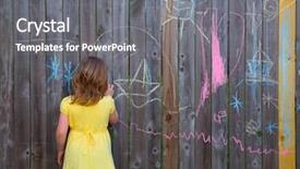  Presentation with drawing on wood - Presentation design having poditray - blond kid girl playing background and a gray colored foreground