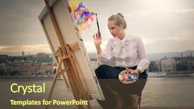  Presentation with perspectives - Amazing PPT theme having poditray - perspectives backdrop and a tawny brown colored foreground