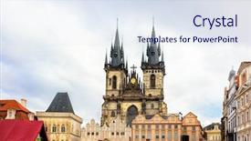  Presentation with square - Amazing slides having poditray - tinska church in old town backdrop and a sky blue colored foreground