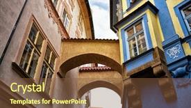  Presentation with prague - PPT layouts with poditray - two buildings in prague connected background and a tawny brown colored foreground
