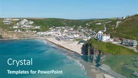  Presentation with western - Colorful theme enhanced with portreath-beach-and-village backdrop and a ocean colored foreground