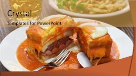  Presentation with sandwich - Colorful PPT theme enhanced with portugal - homemade francesinha portuguese sandwich backdrop and a yellow colored foreground