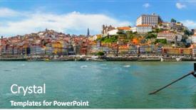  Presentation with skyline - PPT layouts enhanced with portugal - porto old town skyline background and a seafoam green colored foreground
