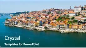  Presentation with skyline - Audience pleasing PPT theme consisting of portugal - porto old town skyline backdrop and a ocean colored foreground