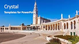  Presentation with city church - Colorful PPT theme enhanced with portugal city fatima - catholic pilgrimage backdrop and a teal colored foreground