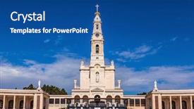  Presentation with pilgrimage - Colorful PPT theme enhanced with portugal city fatima - catholic pilgrimage backdrop and a ocean colored foreground
