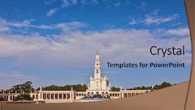  Presentation with pilgrimage - PPT layouts with portugal city fatima - catholic pilgrimage center the magnificent cathedral complex with colonnade large area in front of them and bell tower background and a light blue colored foreground
