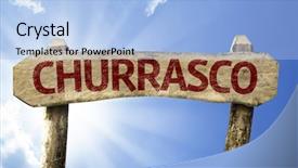  Presentation with barbecue - Theme enhanced with caipirinha - barbecue in portuguese wooden sign background and a light blue colored foreground