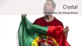  Presentation with soccer - Slide set consisting of portugal fan celebrating on white background and a light gray colored foreground