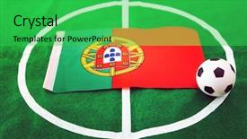  Presentation with green grass texture in soccer - PPT layouts enhanced with portugal flag and soccer ball background and a shamrock green colored foreground