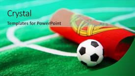  Presentation with soccer field - Beautiful PPT theme featuring portugal flag and soccer ball backdrop and a cyan colored foreground