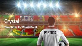  Presentation with football stadium - Presentation design enhanced with portugal football player holding ball background and a tawny brown colored foreground