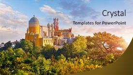  Presentation with green morning - Slide deck consisting of portugal picturesque landscape with dawn background and a light blue colored foreground