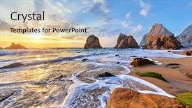  Presentation with green waves - Presentation theme consisting of rocks and sunset sun wave background and a light blue colored foreground