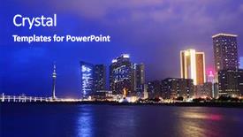  Presentation with macau - PPT theme featuring portuguese colonies - macau at night background and a royal blue colored foreground