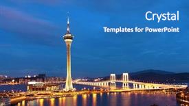  Presentation with macau - Presentation theme featuring portuguese colonies - macau at night background and a teal colored foreground