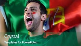  Presentation with flag - Audience pleasing presentation theme consisting of portuguese guy waving portugal flag backdrop and a ocean colored foreground