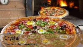  Presentation with peppers - Beautiful presentation theme featuring portuguese pizza onion peppers pepperoni backdrop and a red colored foreground