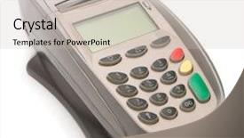  Presentation with pos - PPT layouts with pos terminal isolated on white background and a soft green colored foreground