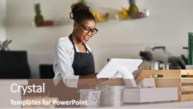  Presentation with terminal - Presentation design having pos terminal to input order background and a coral colored foreground