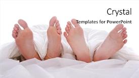  Presentation with feet - Presentation having sex posation - couple's feet in the bed background and a white colored foreground