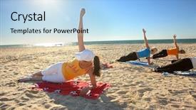  Presentation with mother doing yoga kids - Slide deck enhanced with pose on an empty beach background and a light blue colored foreground