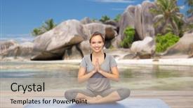  Presentation with healthy people - PPT layouts having pose on mat over exotic background and a  colored foreground