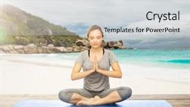  Presentation with healthy people - PPT theme having pose on mat over exotic background and a light gray colored foreground