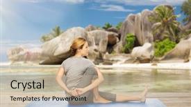  Presentation with healthy lifestyle - Cool new slide set with pose on mat over exotic backdrop and a mint green colored foreground