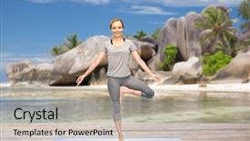  Presentation with healthy lifestyle - Cool new PPT theme with pose on mat over exotic backdrop and a  colored foreground