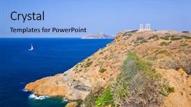  Presentation with temple - Theme having poseidon temple at cape sounion background and a light blue colored foreground