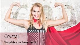  Presentation with lactation young woman breastfeeding - PPT layouts consisting of posing as superhero or superwoman background and a coral colored foreground