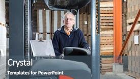  Presentation with truck - Audience pleasing theme consisting of posing in a reach truck backdrop and a ocean colored foreground