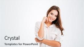  Presentation with happy smiling woman dental health - Slide deck enhanced with posing isolated on a white background and a white colored foreground