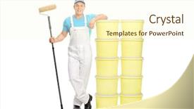  Presentation with color full - Colorful PPT theme enhanced with posing next to two columns backdrop and a cream colored foreground