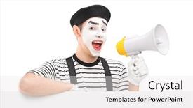  Presentation with mime - Audience pleasing PPT theme consisting of posing on a blank panel backdrop and a  colored foreground