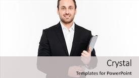  Presentation with worker - Presentation consisting of posing on camera with folder background and a light gray colored foreground