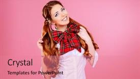  Presentation with teen girl - PPT layouts having posing over pink background anime background and a  colored foreground