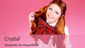 Presentation with teen girl - Audience pleasing presentation design consisting of posing over pink background anime backdrop and a coral colored foreground
