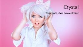  Presentation with pink white - Amazing PPT theme having posing over pink background anime backdrop and a lemonade colored foreground