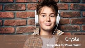  Presentation with brick wall - Amazing PPT theme having posing over the brick wall backdrop and a violet colored foreground