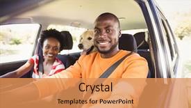  Presentation with family infographic - Audience pleasing theme consisting of posing together in a car backdrop and a coral colored foreground