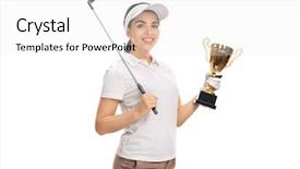  Presentation with trophy - Audience pleasing presentation design consisting of posing with a golf club backdrop and a white colored foreground