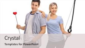 Presentation with couple - Theme enhanced with posing with a love arrow background and a light gray colored foreground