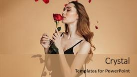  Presentation with hair dress - PPT theme enhanced with posing with a rose flower background and a coral colored foreground