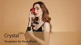  Presentation with hair dress - Theme consisting of posing with a rose flower background and a coral colored foreground