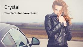  Presentation with woman sport - Presentation theme having posing with a sport car background and a  colored foreground