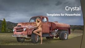  Presentation with traditional mode old vespa scooter - Cool new slides with posing with an old truck backdrop and a gray colored foreground